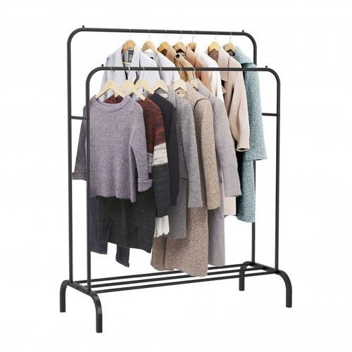 Porte-Manteau/ Portant à Double tringles avec étagère de chaussure - Noir -
