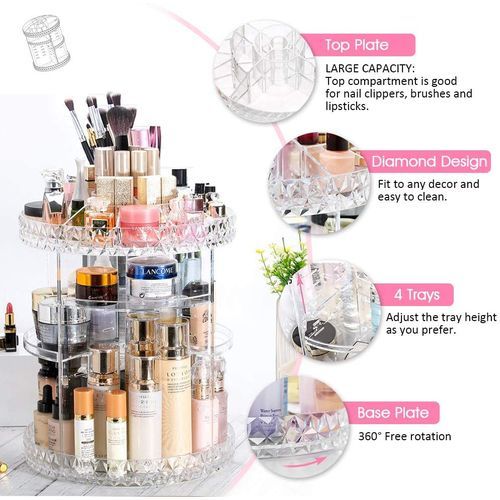 Organisateur Maquillage Rotatif 360° Rangement Cosmetique Reglable en Acrylique