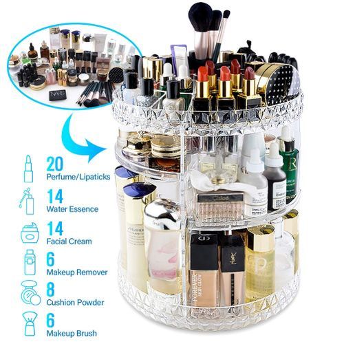 Organisateur Maquillage Rotatif 360° Rangement Cosmetique Reglable en Acrylique