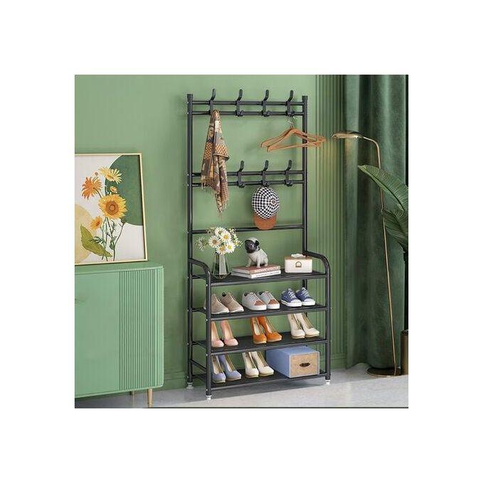 Portemanteau avec 4 Étagères Métalliques – Rangement Chaussures et Accessoires