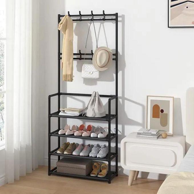 Portemanteau avec 4 Étagères Métalliques – Rangement Chaussures et Accessoires