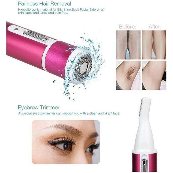 4 en 1 Rasoir Electrique Femme Rechargeable par USB, Épilateur Électrique Femme Sans fil pour épilation du Vsage et du Corps, tondeuse à sourcils, aisselles, bikini et jambes
