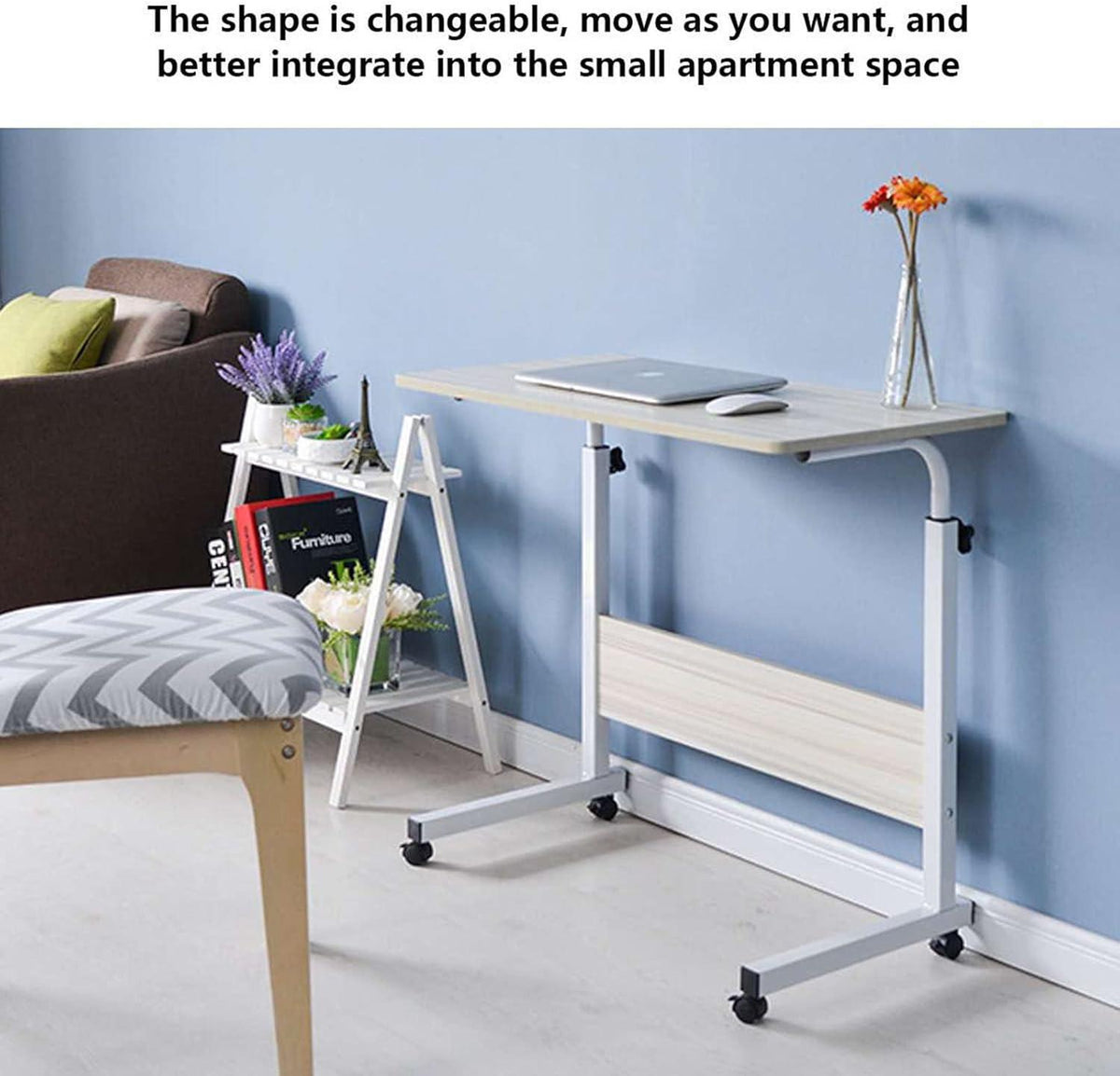 Bureau d'ordinateur table de chevet petite table élévatrice Mobile petit support pour ordinateur portable domestique avec roues